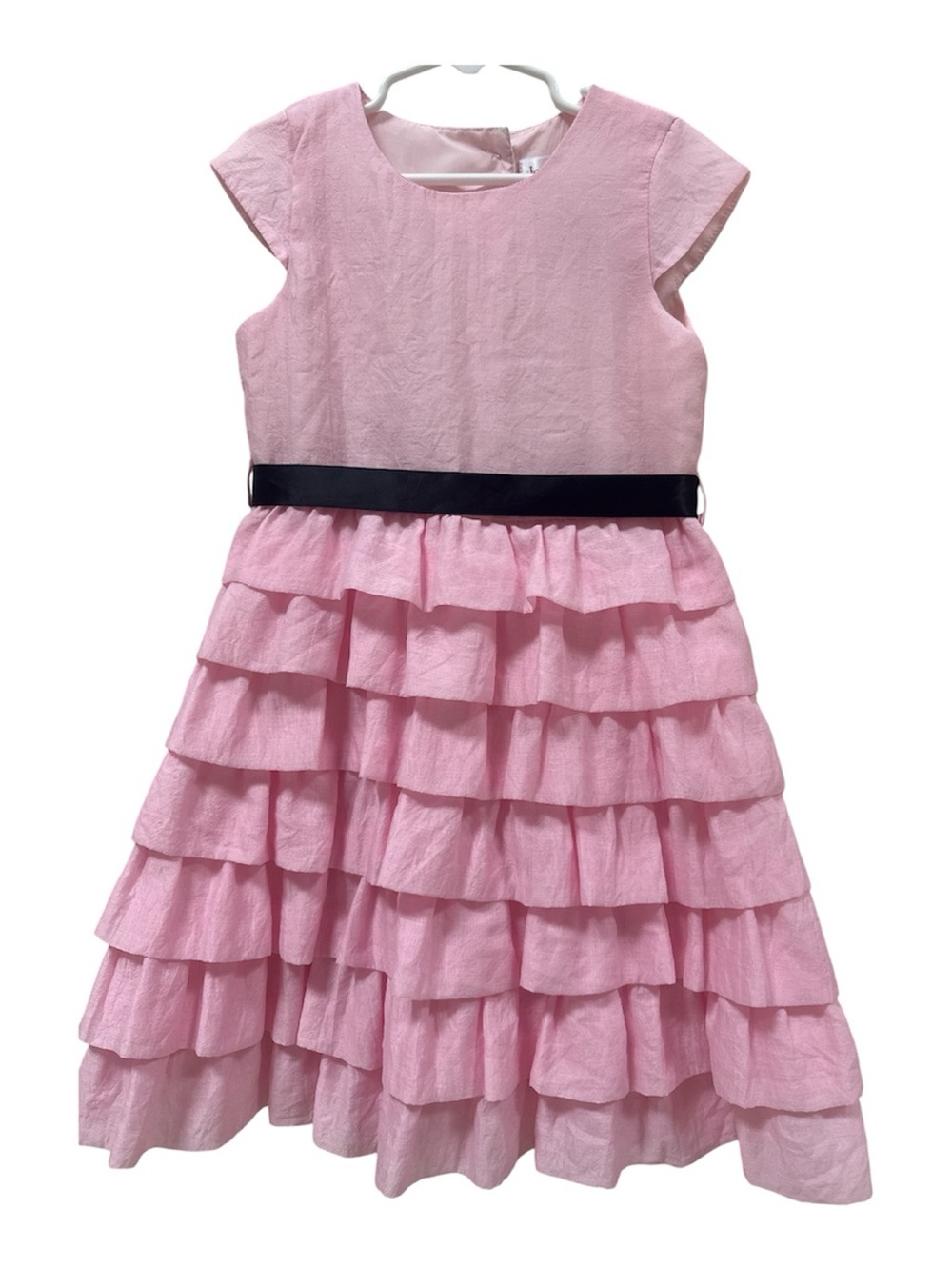 Joe-Ella Pink Tiered Ruffle Dress with Black Belt
